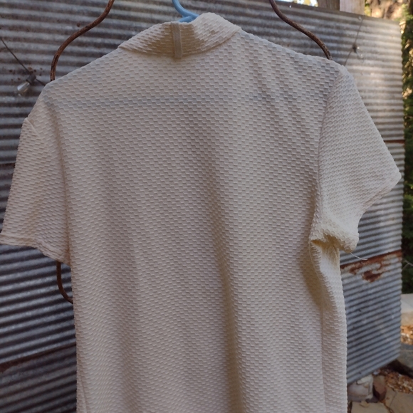 XL FITS cream waffle weave zip front short sleeve shirt Equestrian 🐎 - Picture 4 of 4